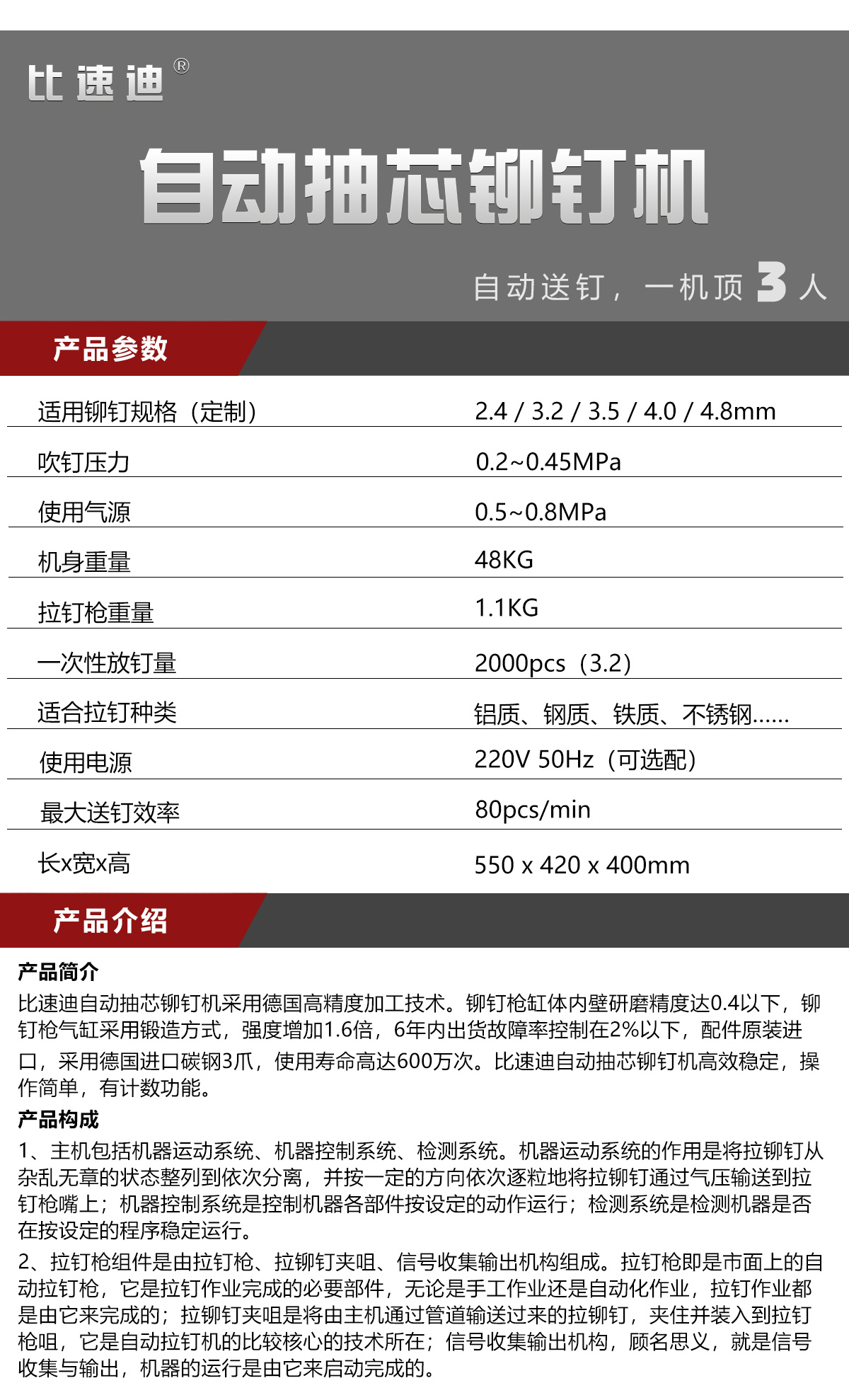灯具LED箱体小铆钉抽芯铆钉枪